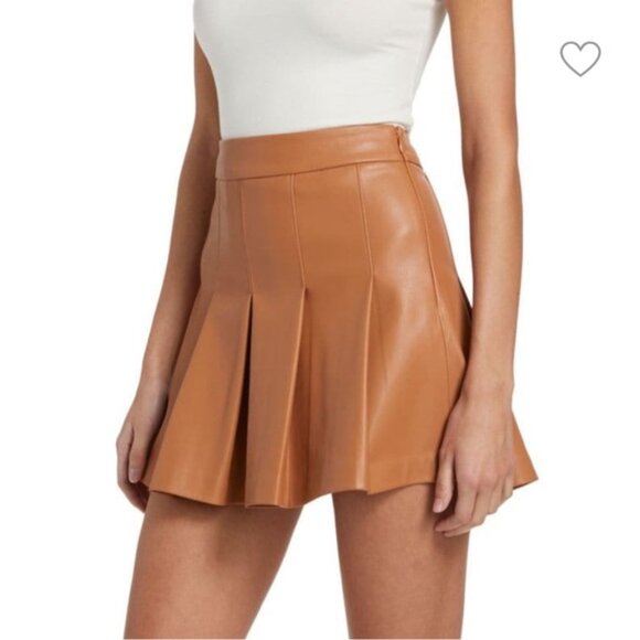 NWT SUSANA MONACO Pleated Faux Leather Mini Skirt Caramel Women’s Sz M - Picture 10 of 10